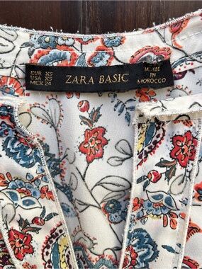 Zara Basics Cream Paisley Tunic Multicolor Print XS boho heritage hippie fall